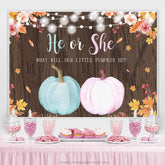 Lofaris He Or She Blue Pink Pumpkin Baby Shower Wood Backdrop
